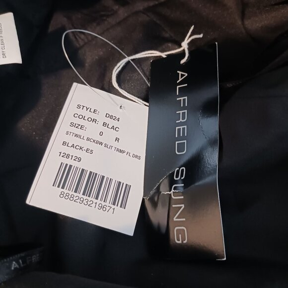 NEW Alfred Sung Jewel Neck Bowed Open-Back Trumpet Dress w/ Front Slit, Black, 0 - Picture 12 of 15